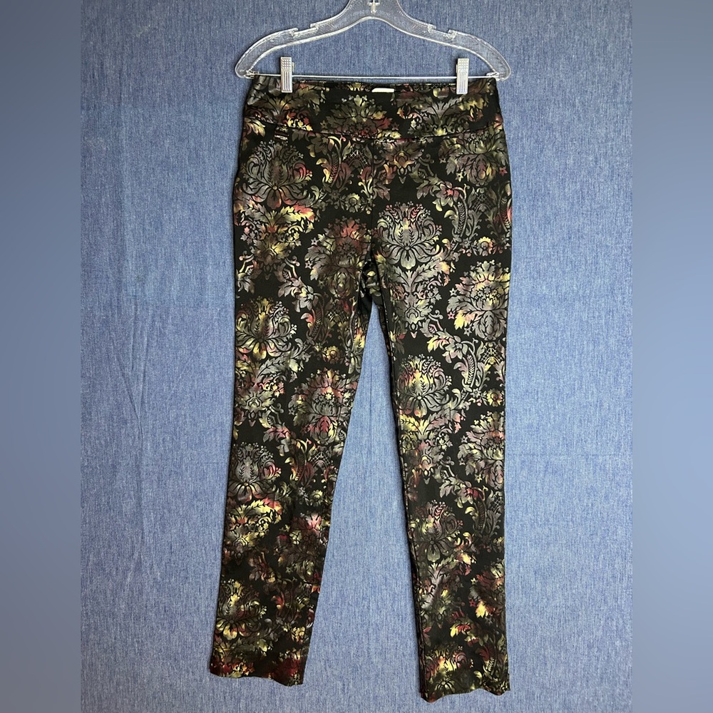 LISETTE Black Floral Metallic-Accent Stretch Jeggings